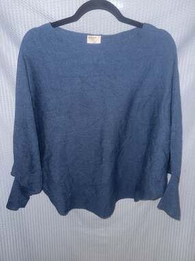 Kerisma Blue Ribbed Knit Boat Neck Slouchy Batwing Sweater S/M